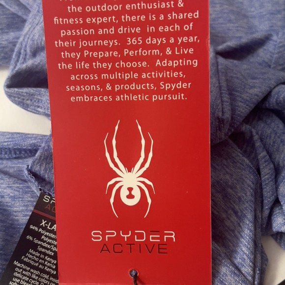 Spyder Active Shirt XL Heather Blue Cutout Back Reflective Pockets 4-way stretch - Picture 10 of 10